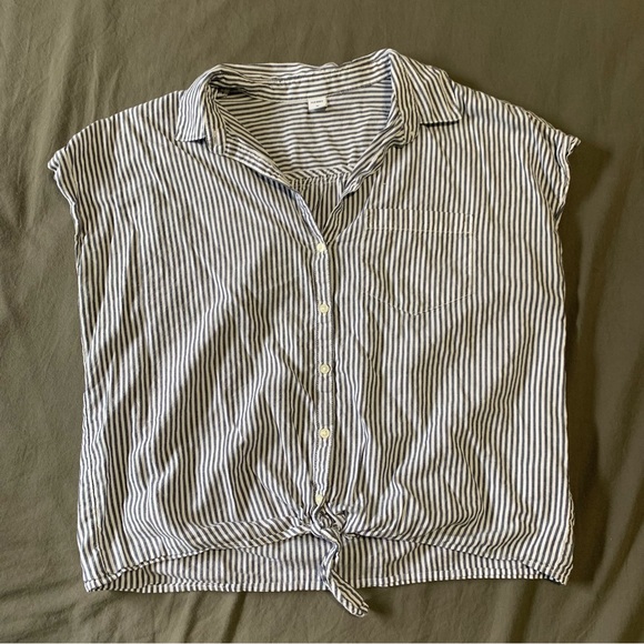 Striped T shirt Button up Blouse - Picture 1 of 3